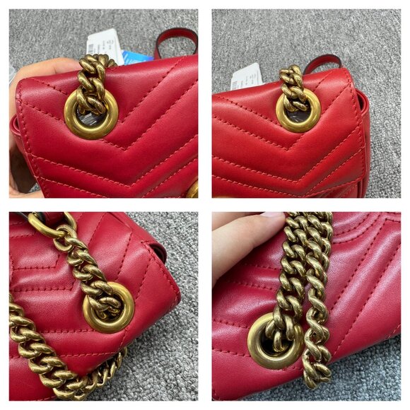 Gucci Red Quilted Leather GG Marmont Matelasse Mini Bag 799-071125 - Picture 8 of 16